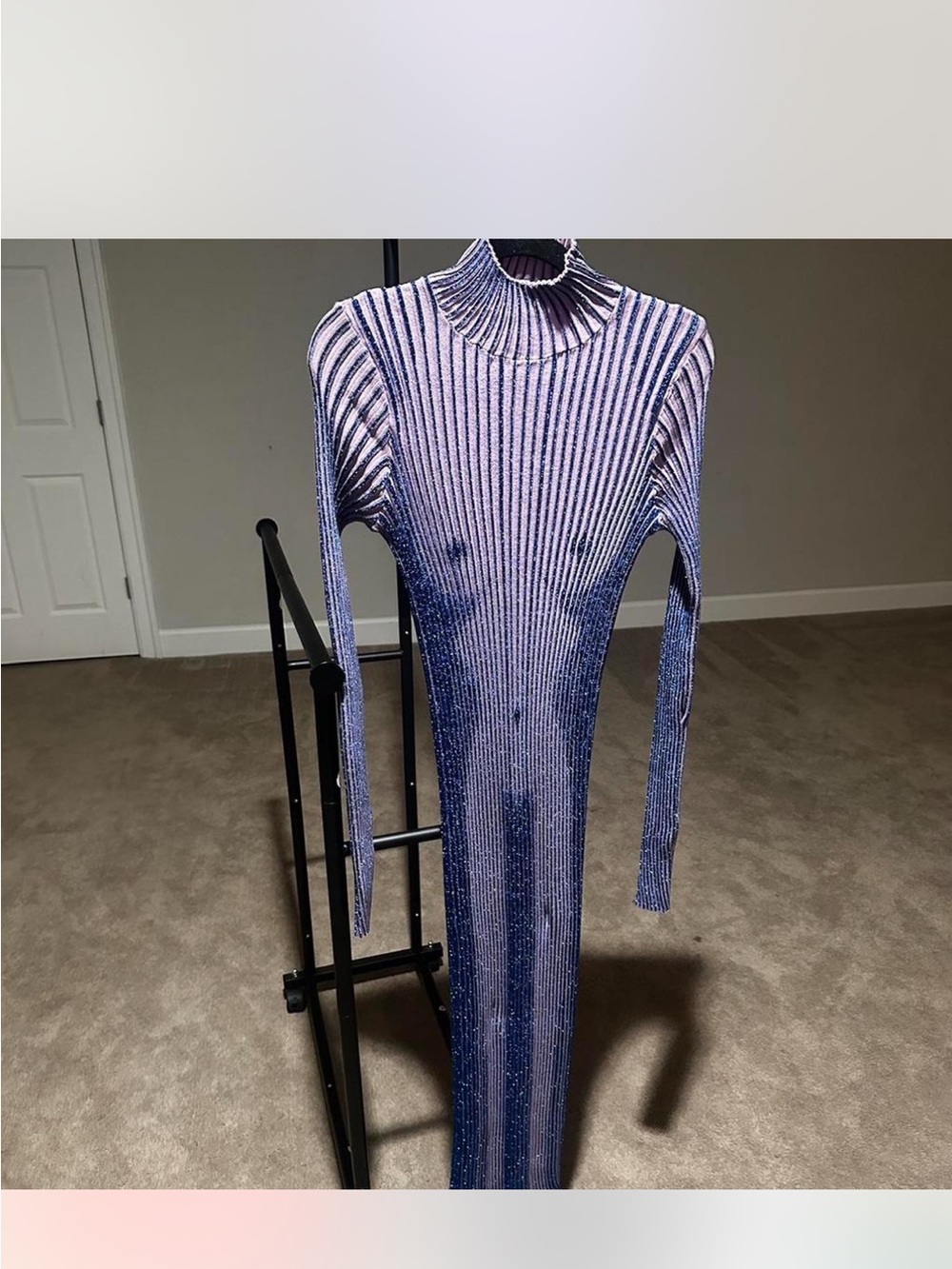 Jean Paul Gaultier Metallic Ribbed Turtleneck Maxi Dress - Lavender Blue NWT
